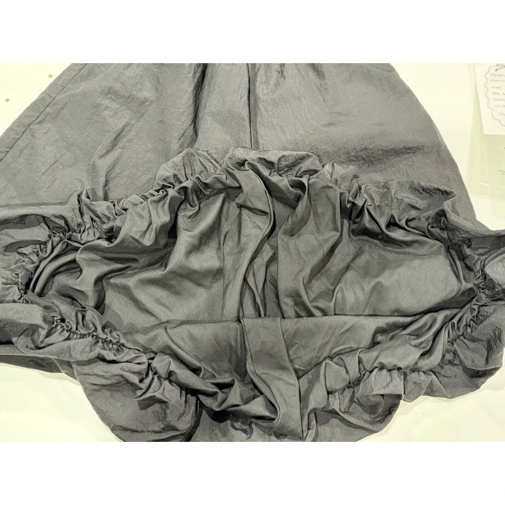 Black Parachute Bubble Skirt Elastic Waist Midi Balloon Puff Streetwear Goth